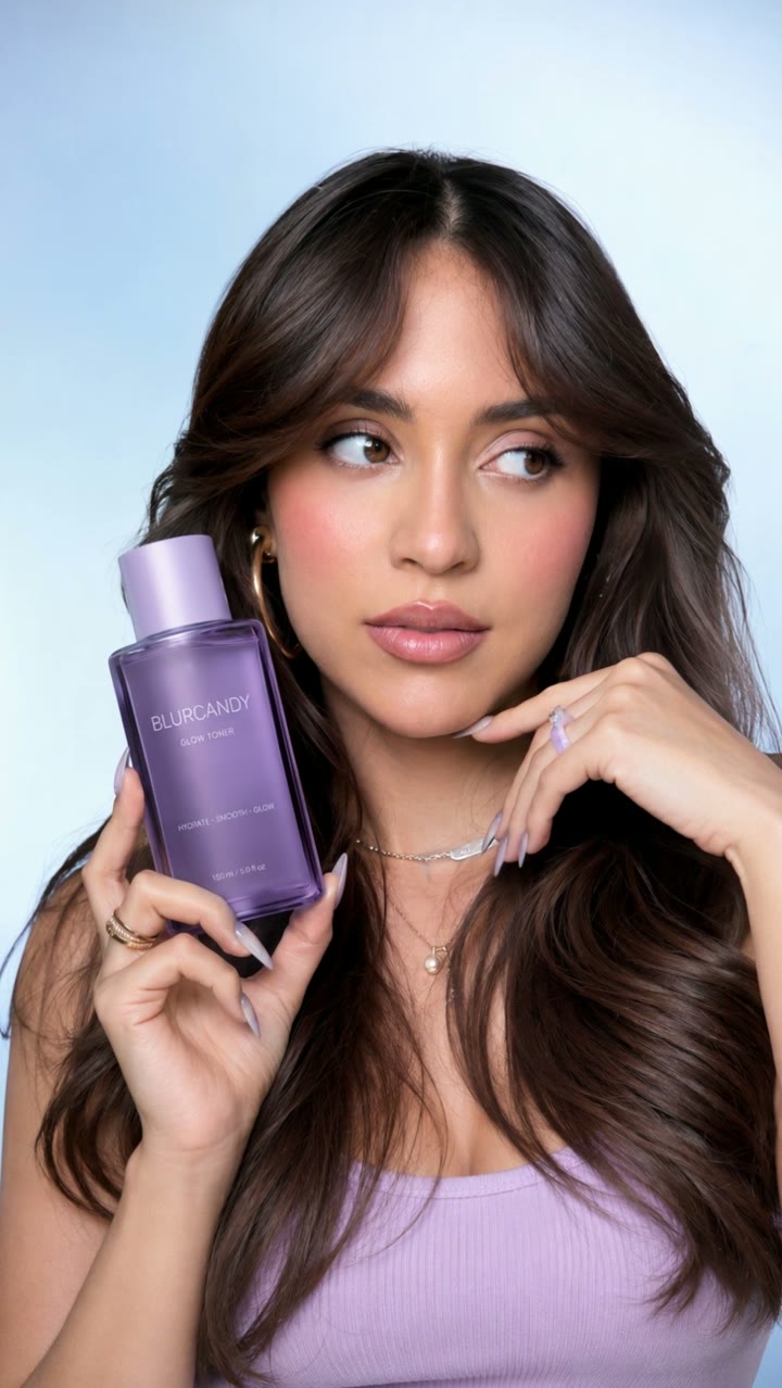 Social loop: a model holds a haircare bottle beside her hair