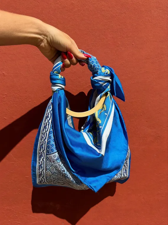 Bag campaign: silk scarf, furoshiki bag on red