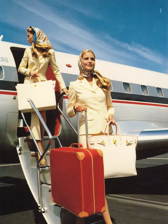 Bag campaign: travel, vintage airliner stairs