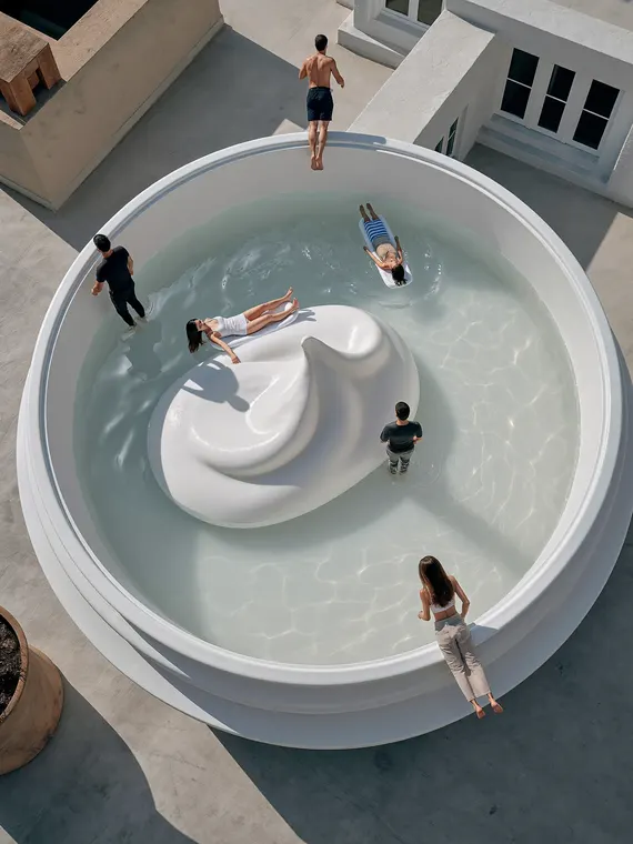 3D beauty ad: cream jar, swimming pool