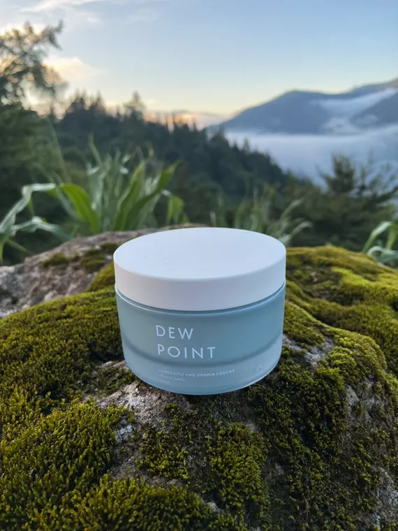Cosmetic product photography: Dew Point moisturiser, misty mountain morning