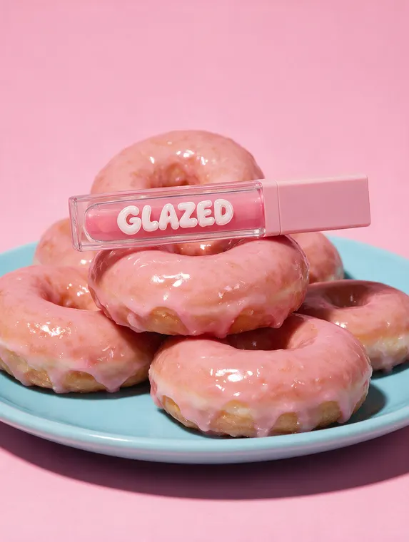 Cosmetic product photography: Glazed lip gloss on the doughnuts
