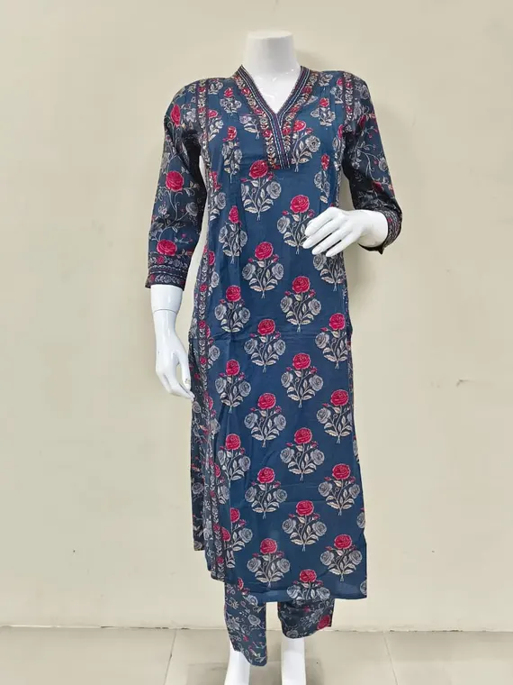 Product photo of a blue floral kurta set, the one photo the festive film was made from