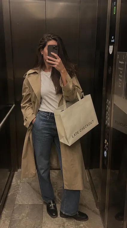 Fashion AI UGC reel: Ootd, elevator mirror trench