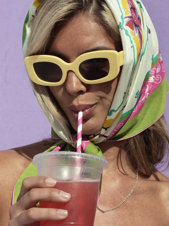 Food campaign: iced drink, headscarf and straw