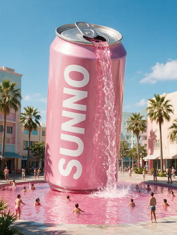 Food CGI: Sunno soda, giant can fountain plaza