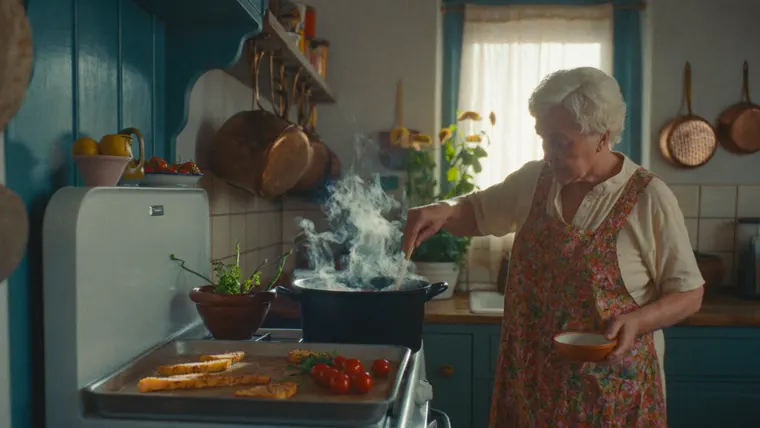 Food ad film Sunday Ragu, scene 1: nonna at the stove
