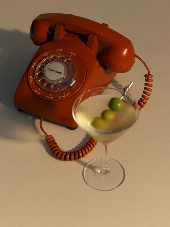 Food and beverage product photography: cocktail, martini and the vintage phone