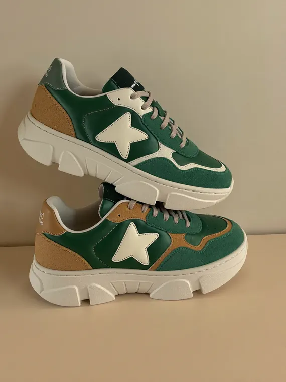 Shoe product photography: platform sneakers stacked like cake