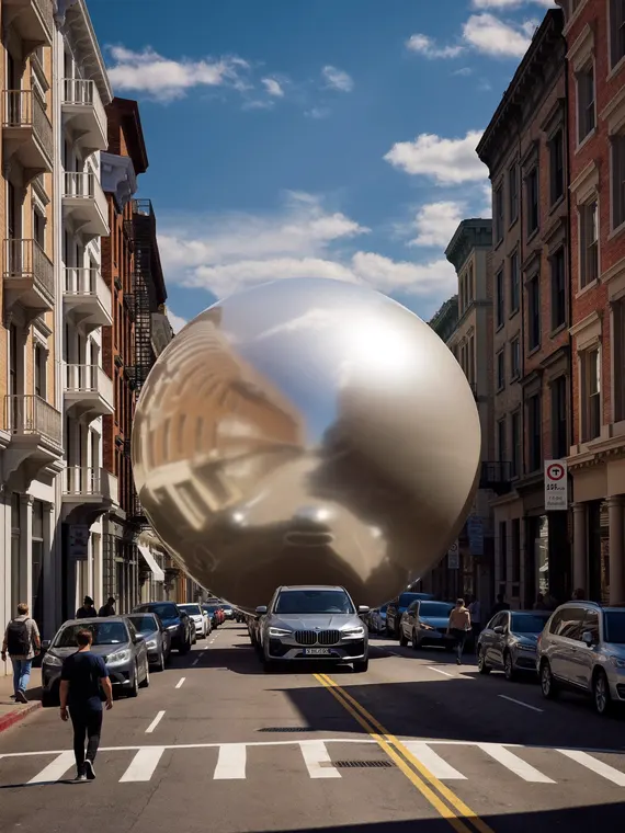 Jewellery CGI: giant pearl, rolling down the street
