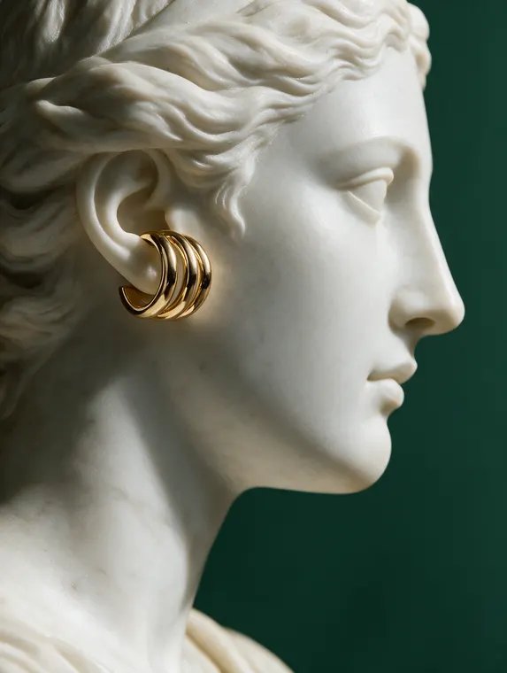 Jewellery product photography: ear cuffs on the marble bust