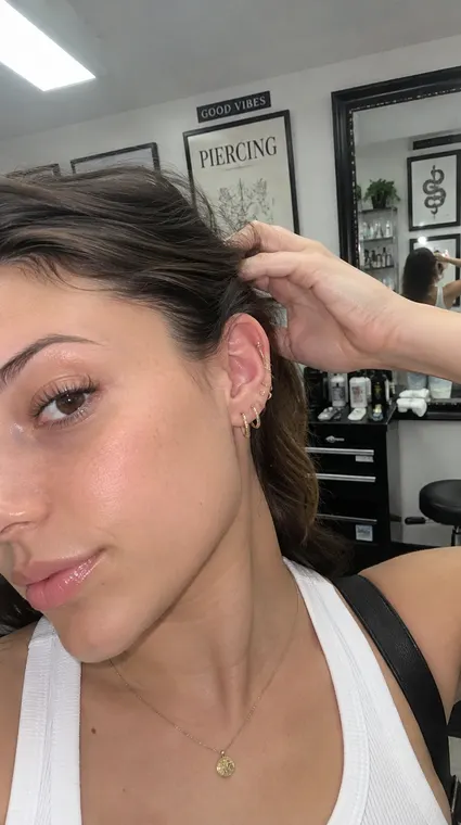 Jewellery AI UGC reel: ear stack, fresh piercing selfie