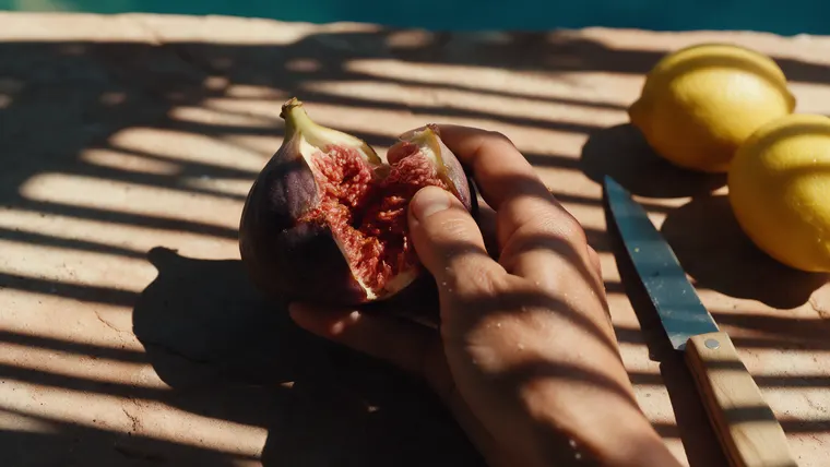 Perfume ad film Siesta, scene 3: fig torn on the windowsill