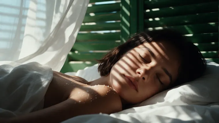 Perfume ad film Siesta, scene 4: shutter light stripes on face