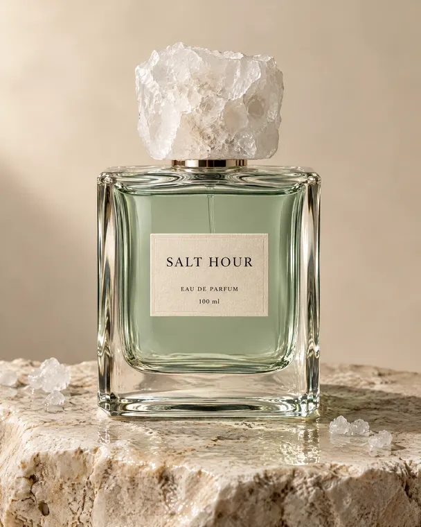 Perfume bottle hero shot of Salt Hour