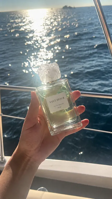 Perfume AI UGC reel: Salt Hour, boat deck POV