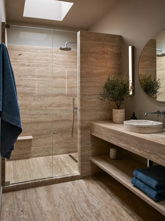 Real estate photography: bathroom, travertine spa