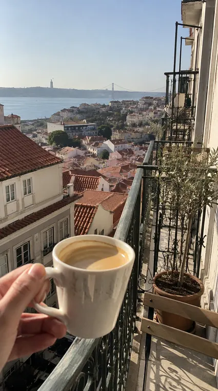 Property tour reel: balcony coffee, Airbnb in Lisbon