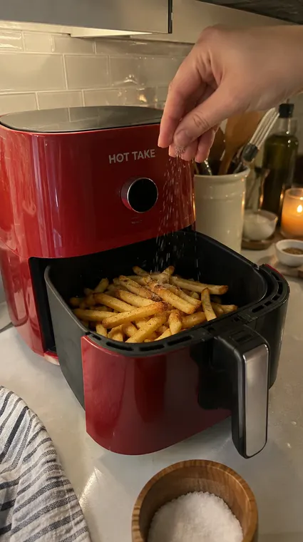 Tech AI UGC reel: fries, HOT TAKE air fryer at home