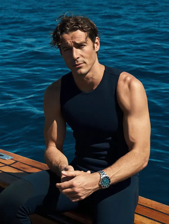 Watch model shoot: Halden Tidemark, diver on the boat
