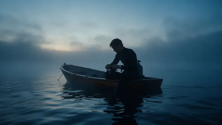 Watch ad film Low Visibility, scene 1: boat in the fog