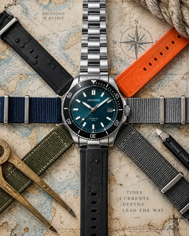 Watch product photography: Halden Tidemark, strap compass on the sea chart